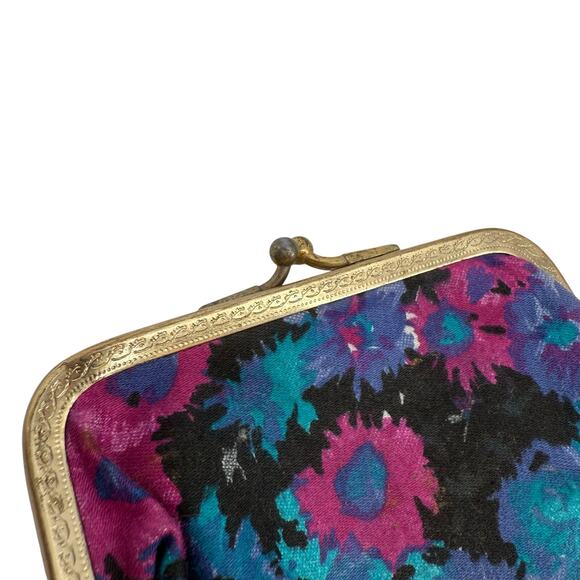 Vintage Clutch & Coin Purse‎ Floral Blue Pink Purple Snap Closure - Picture 7 of 8